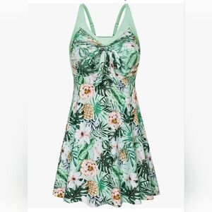 Hanna Nikole Women's Two Piece Swim Dress Plus Size Tummy Control Floral Printed